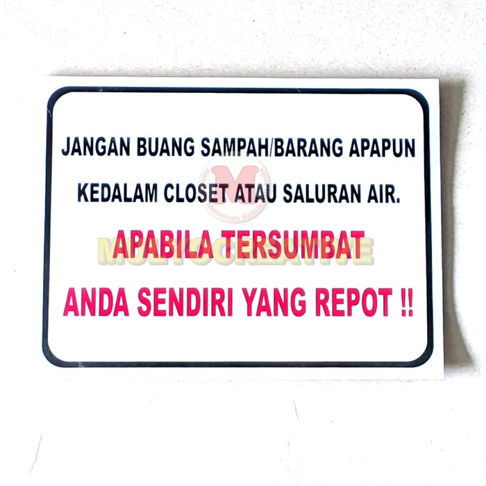 Papan Akrilik Tulisan Kamar Mandi Dilarang Buang Sampah Closet WC Anti